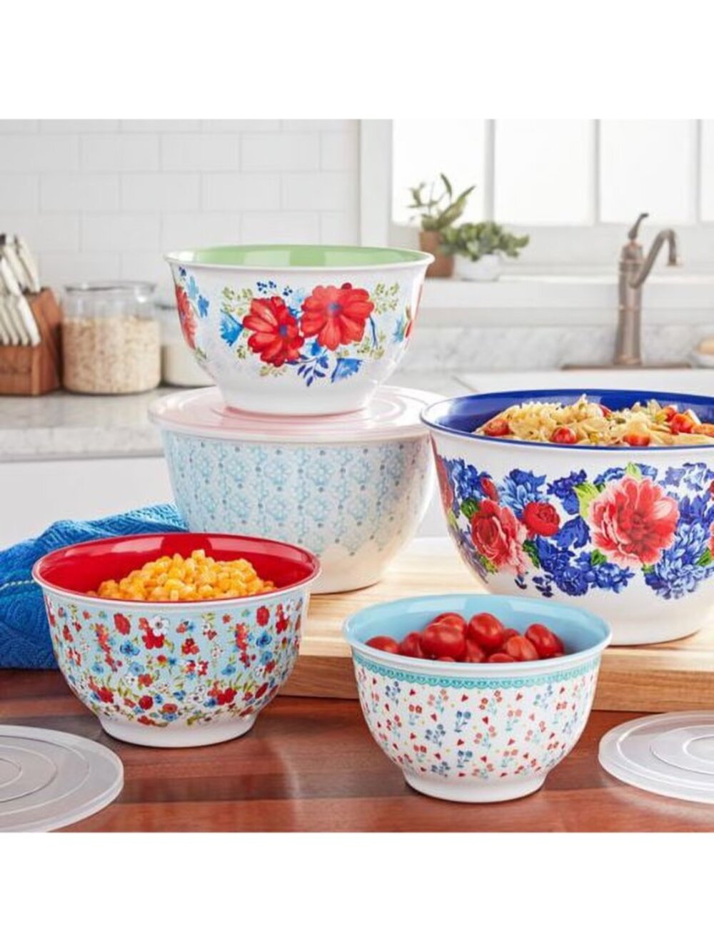 The Woman Pioneer Home Heritage Floral lids 10-Piece Melamine Mixing Bowl Set